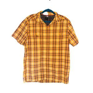 The North Face Men’s Short Sleeve Button-Down Shirt Medium Orange Checkered
